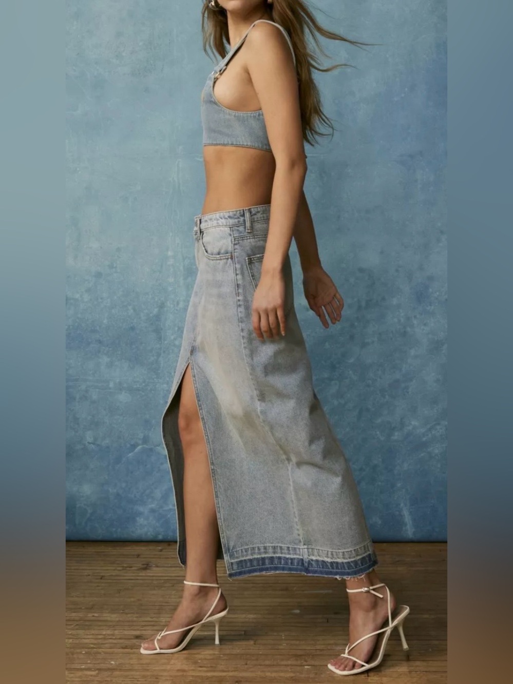 BDG Mandi Denim Maxi Skirt with Front Slit